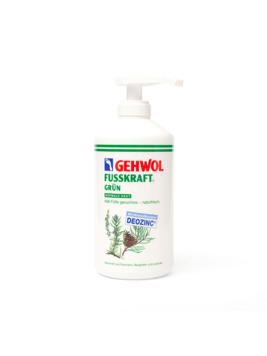GEHWOL Fusskraft Grün is a balm of reflection. 500 ml container with a dose.