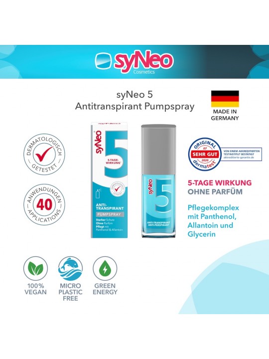 SyNeo 5 Unisex - 5 dienų purškiamas dezodorantas nuo per didelio prakaitavimo 30 ml