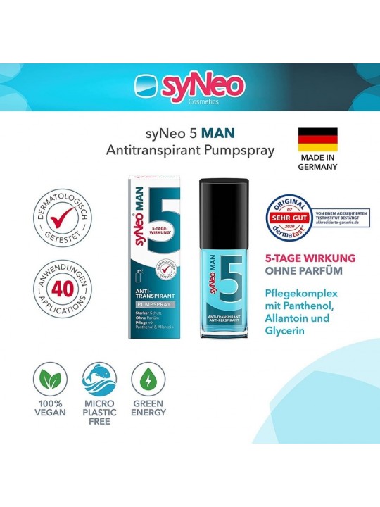 SyNeo 5 MAN - 5 dienų purškiamas dezodorantas nuo pernelyg didelio prakaitavimo vyrams 30 ml