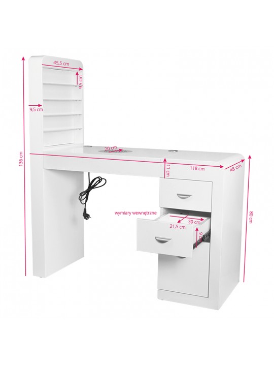 Cosmetic desk 310 with cassette absorber, white, left