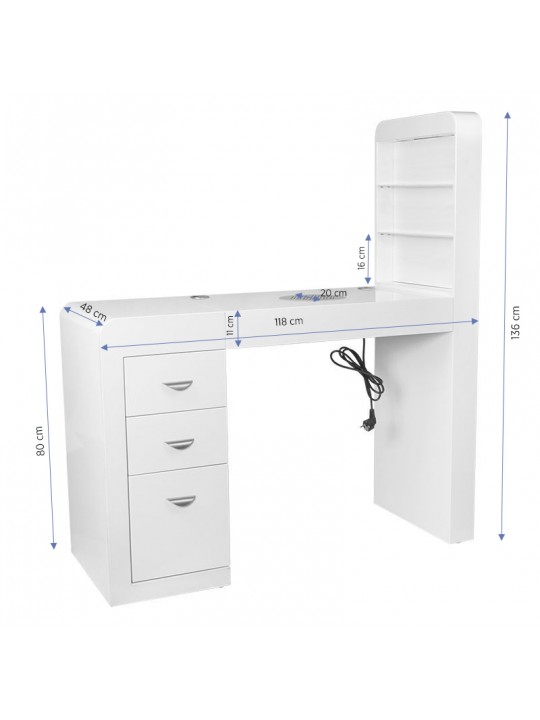 Cosmetic desk 310 with cassette absorber, white, right