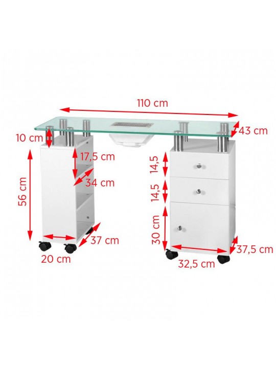 Glass desk with absorber 013B white