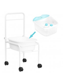 White pedicure tray set on wheels + foot massager, massager with maintaining temperature AM-506A