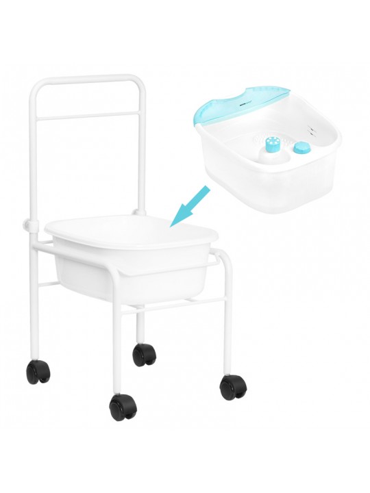 White pedicure tray set on wheels + foot massager, massager with maintaining temperature AM-506A