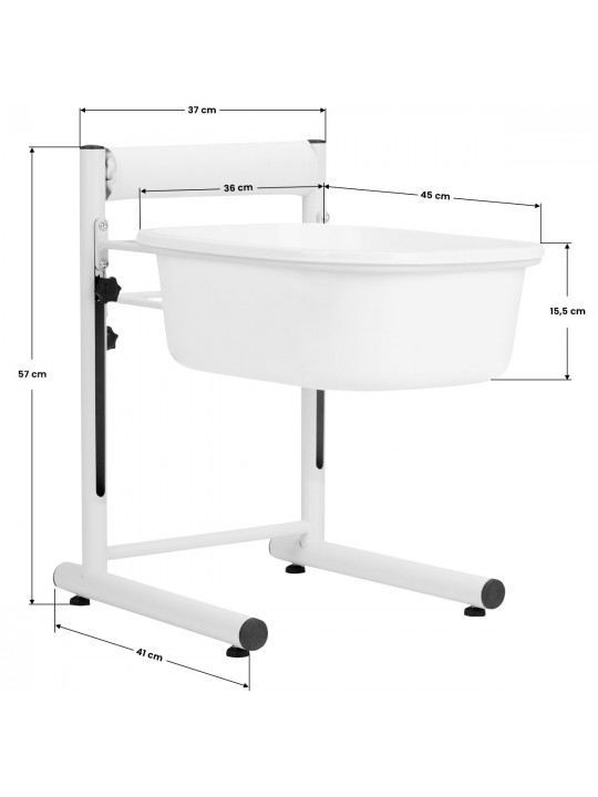 Height-adjustable pedicure tray, white