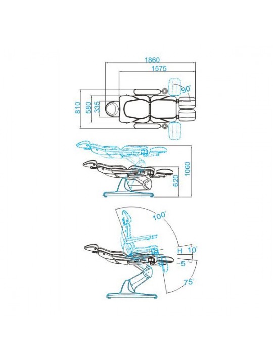 Elektromos szépségápolási szék Azzurro 870S pedi 3 motor szürke