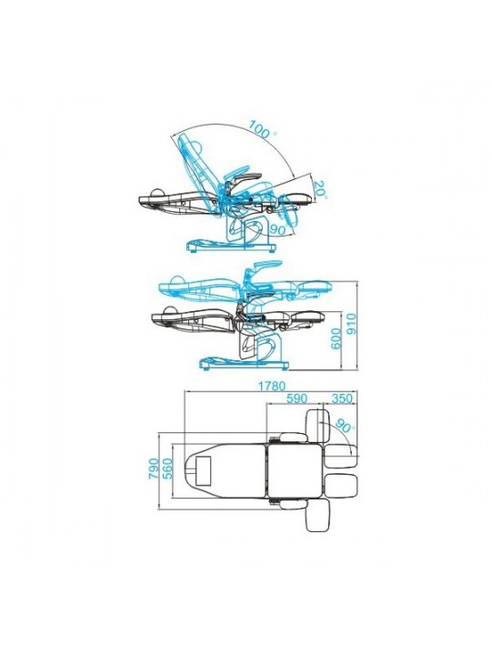 Elektrické podiatrické křeslo Azzurro 709A 3 motory šedá