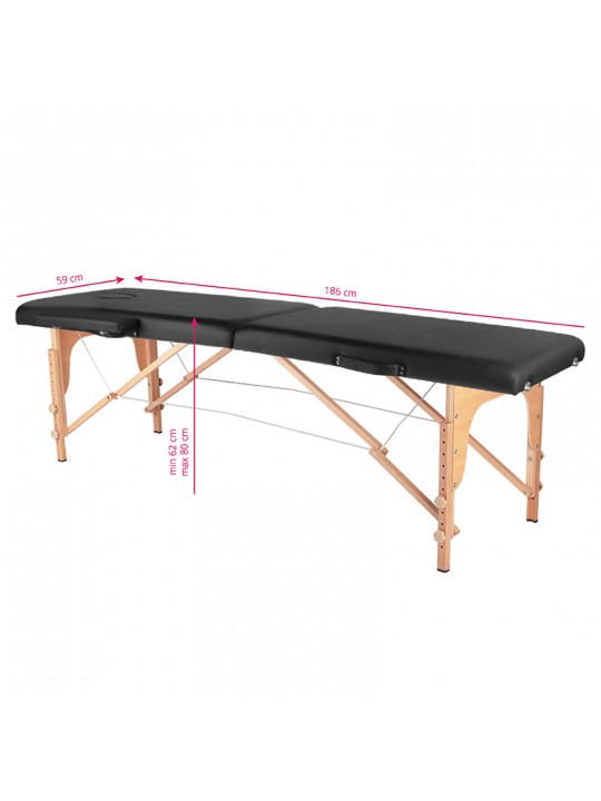 Stół składany do masażu wood komfort Activ Fizjo 2 segmentowe czarny