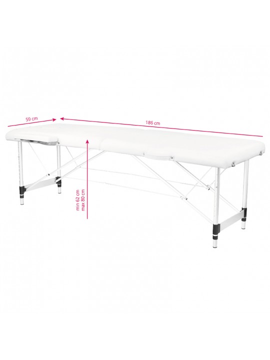 Aluminum comfort folding massage table Activ Fizjo, 2 segments, white