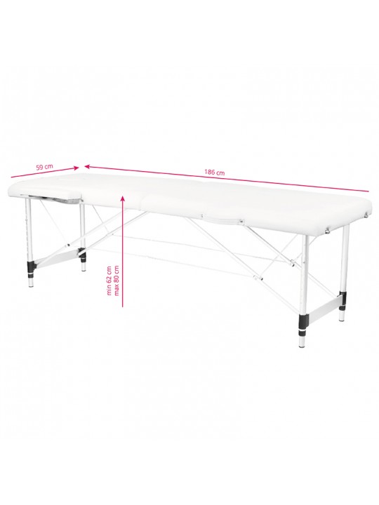Stół składany do masażu aluminiowy komfort Activ Fizjo 2 segmentowe white