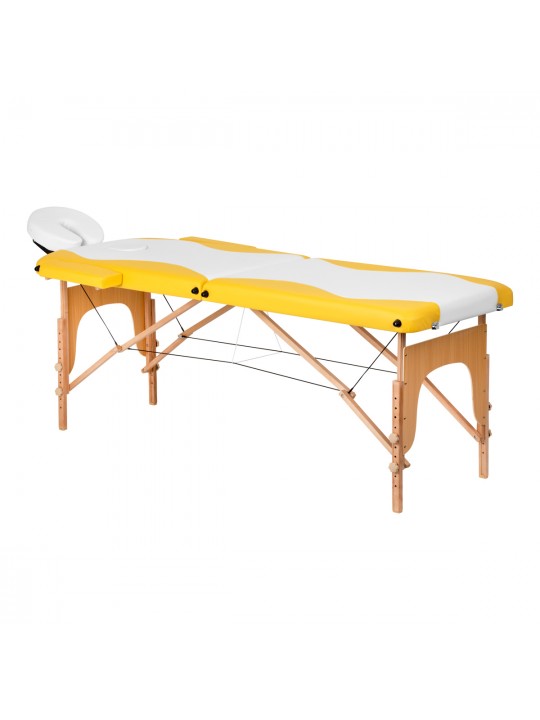Skládací masážní stůl dřevěný komfort Activ Fizjo 2segmentový bílo-žlutý