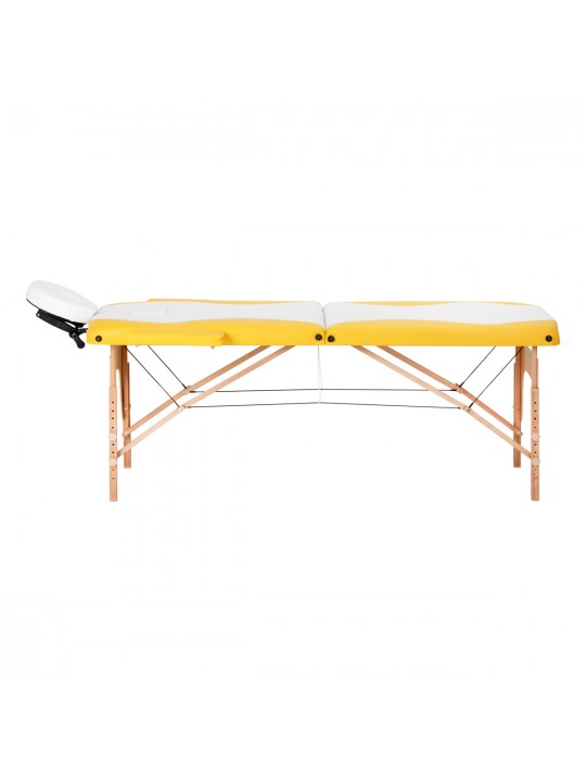 Wood comfort Activ Fizjo foldable massage table, 2 segments, white and yellow