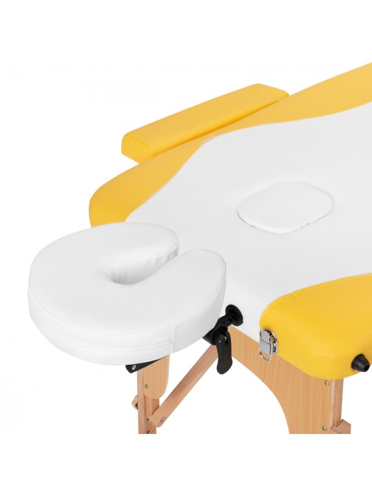 Wood comfort Activ Fizjo foldable massage table, 2 segments, white and yellow