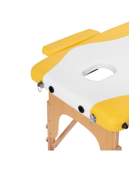 Wood comfort Activ Fizjo foldable massage table, 2 segments, white and yellow