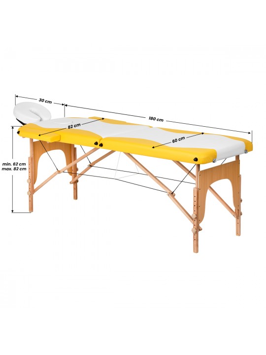 Wood comfort Activ Fizjo foldable massage table, 2 segments, white and yellow