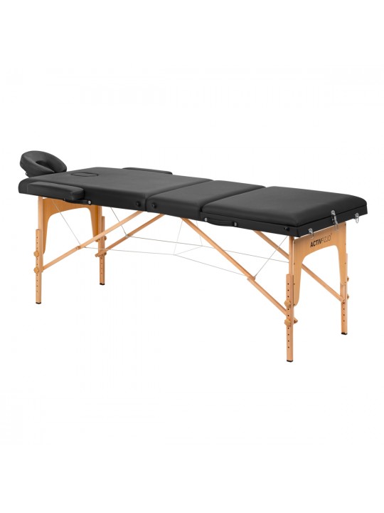 Komfort Activ Fizjo Lux klappbare Massageliege aus Holz, 3 Segmente, 190x70, schwarz