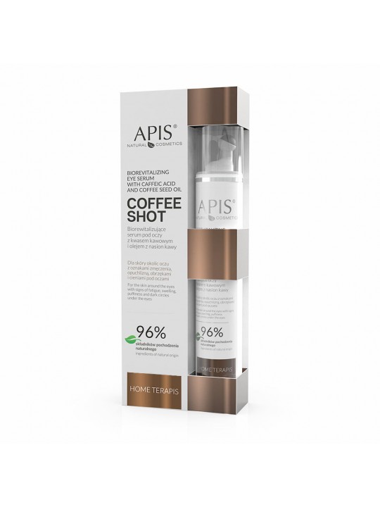 Apis coffee shot home terapis біоревіталізуюча сироватка для очей з кавовою кислотою та олією кавових кісточок 10 мл