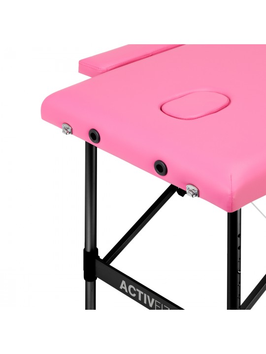 Stół składany do masażu aluminiowy komfort Activ Fizjo 2 segmentowe róż czarne aluminium