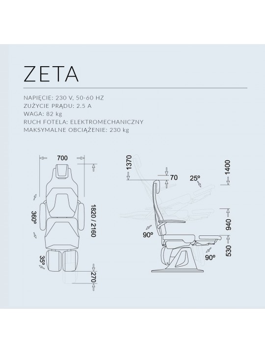 Fotel podologiczny NAMROL Zeta 4 net - 4 silniki z dzielonym podnóżkiem