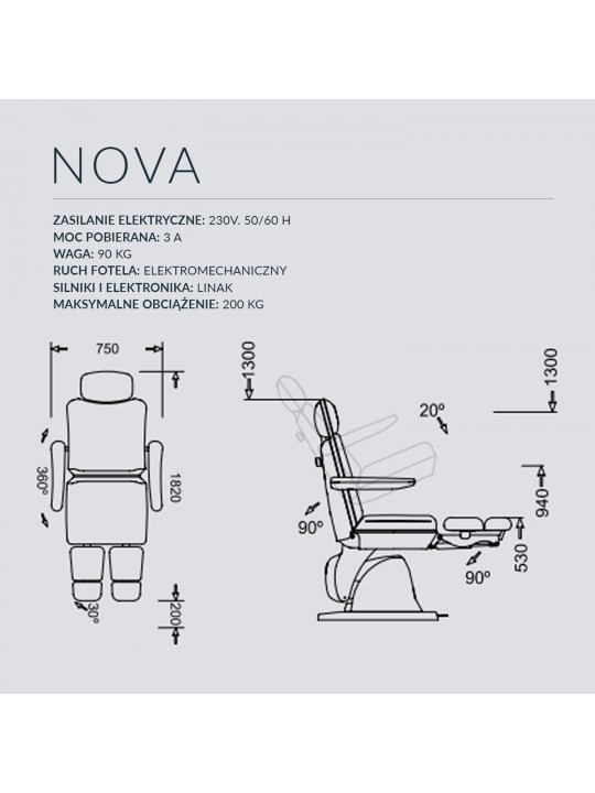 Fotel podologiczny NAMROL Nova 4 - 4 silniki z dzielonym podnóżkiem