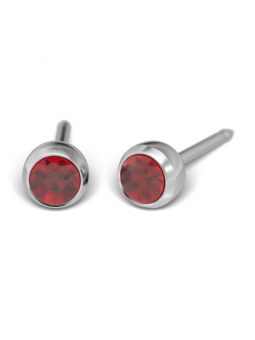 Studex System 75 Ruby earrings in a full silver setting, 3mm