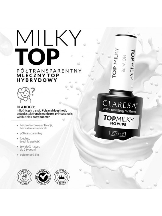 Claresa Top No Wipe Milky - 5g depressziós réteg nélkül