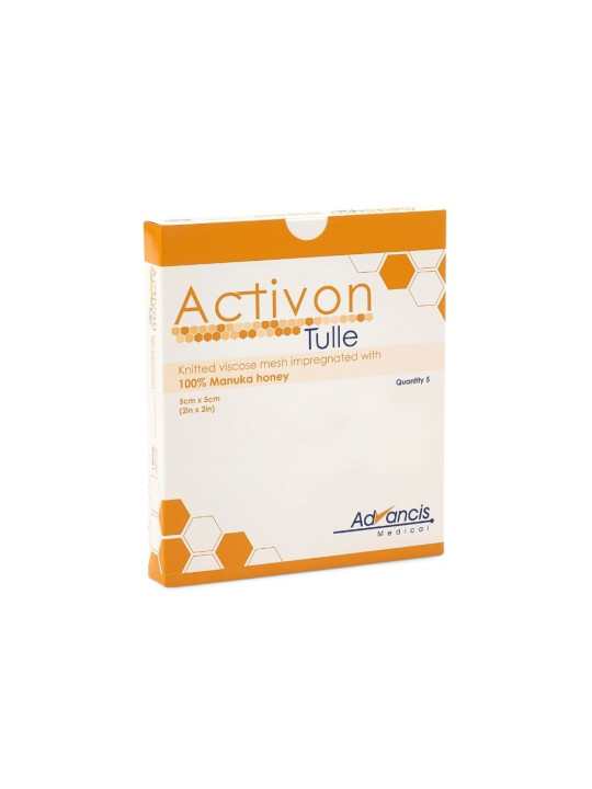 Activon Tiulis 5cmx5cm 1 vnt - užpilas iš viskozės tinklelio, pamirkyto Manuka meduje