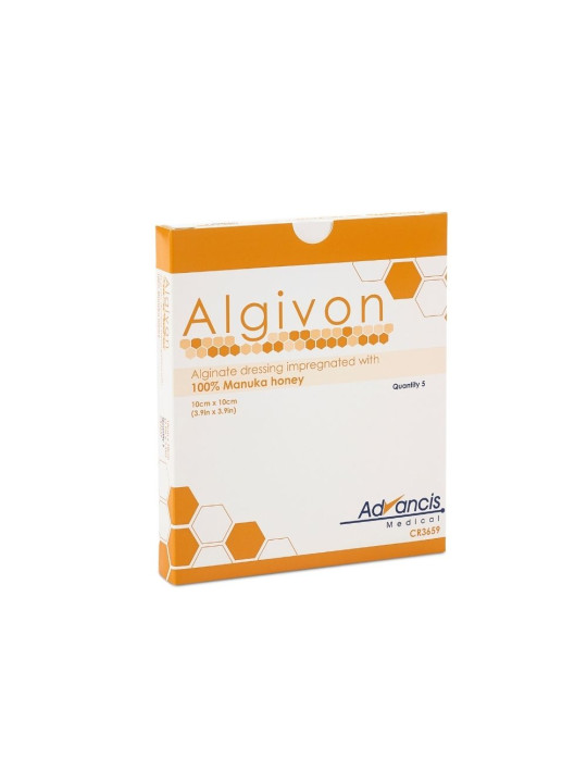 Algivon 10x10cm 1 vnt - alginatinis padažas, mirkytas 100% medicininiame Manuka meduje