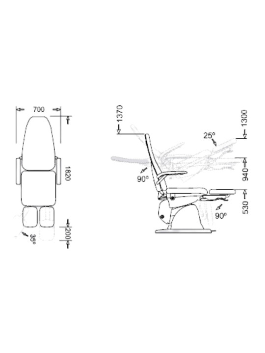 NAMROL Beta 1 Podologiestuhl - 1 Motor mit geteilter Fußstütze