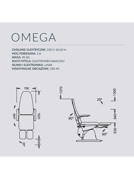  Fotel podologiczny NAMROL Omega 3 - 3 silniki  bez dzielonego podnóżka