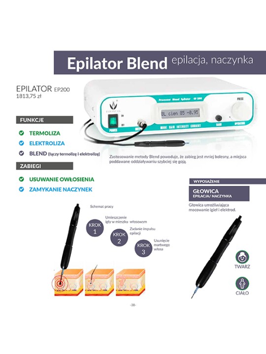 Biomak Epilator Blend EP 200 - Dispozitiv profesional pentru îndepărtarea părului, închiderea capilarelor și electrocoagularea n