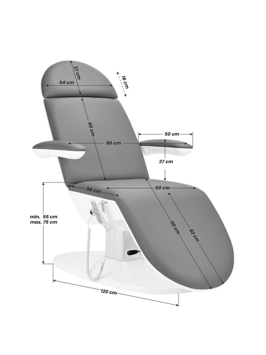 Fotel kosmetyczny elektryczny 2240K Eclipse 3 siln. szary z kołyską