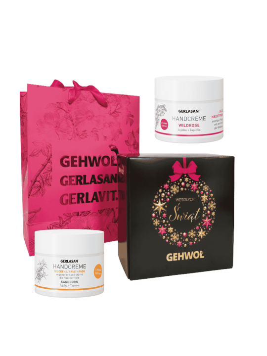 Vánoční sada GEHWOL - Rakytníkový krém na ruce 50 ml Krém na ruce s divokou růží 50 ml a vzorky 